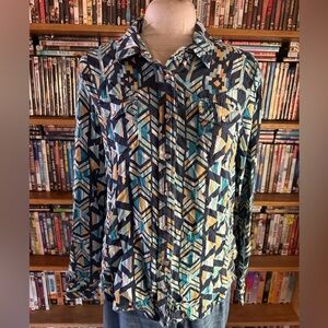 Women’s Roper Western Style Geometric Patterned Blue and Yellow Medium